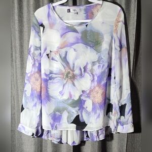 Jennifer Lopez Spring Floral Chiffon Tunic Blouse With Pleated Back sz S